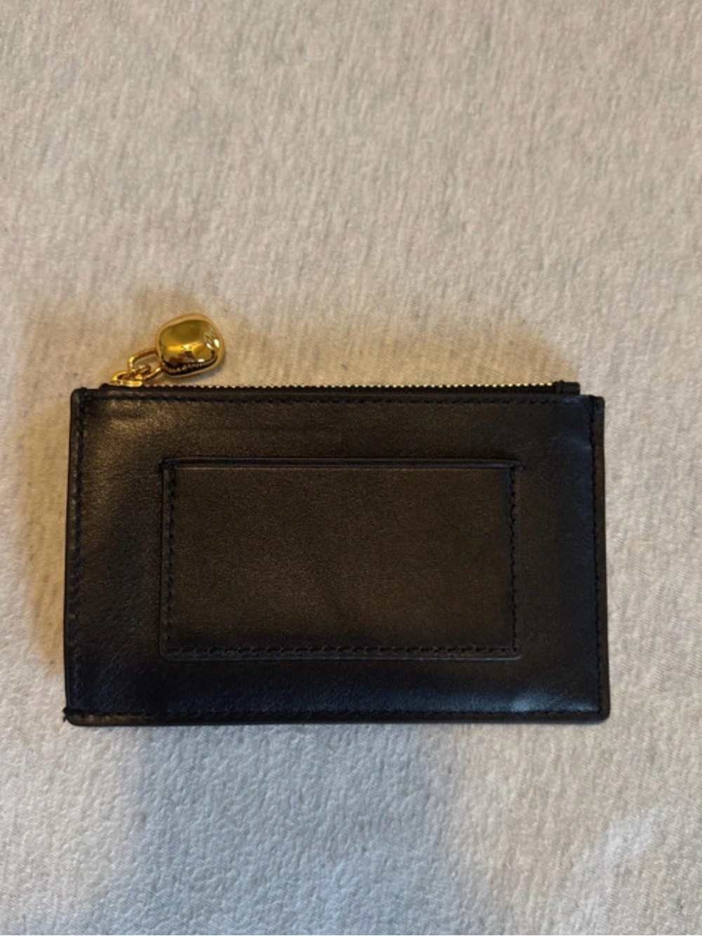 Black Leather Card Holder with Gold Zip Pull